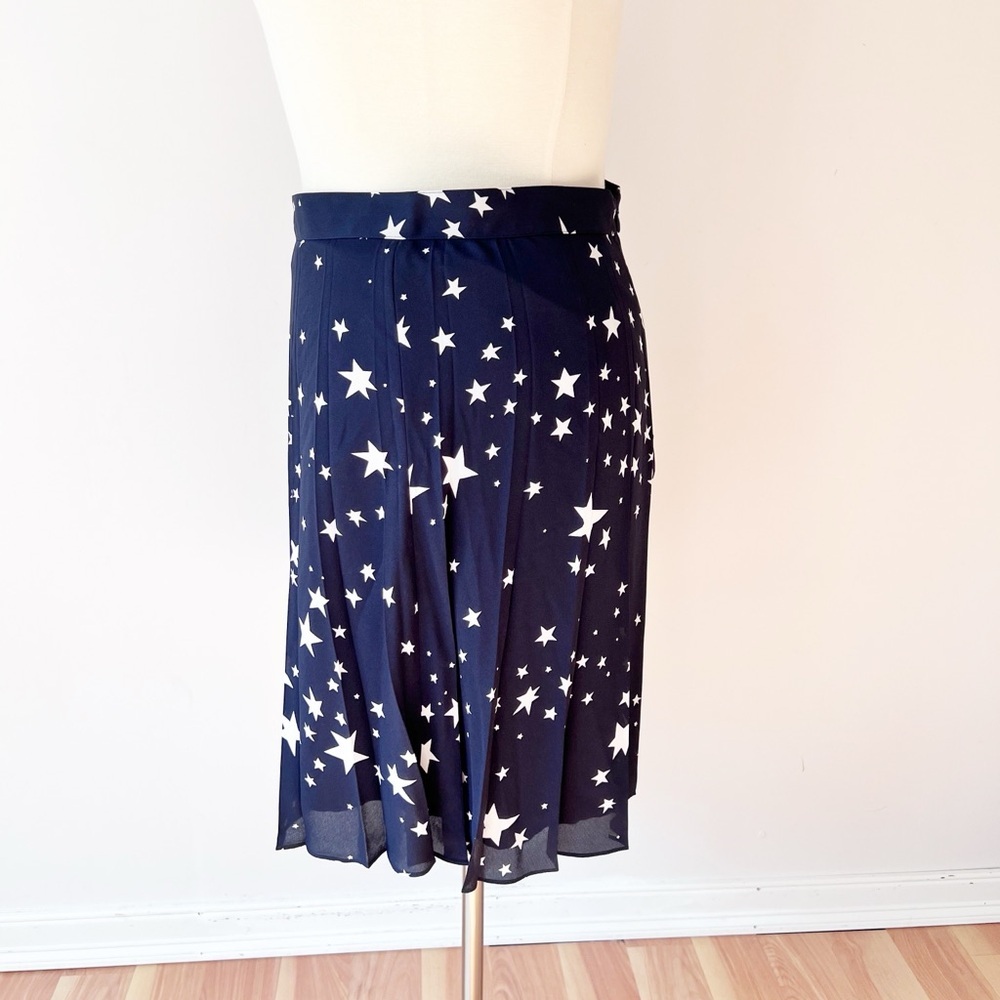NWT J. Crew Navy Star Skirt Pleated Midi Dark Blue Chiffon Fully Lined‎ - Picture 2 of 7